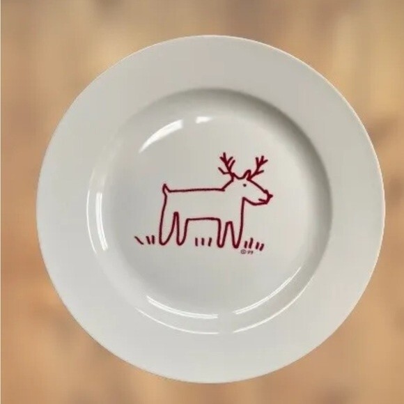 Crate & Barrel Trish Richman At Home Red Reindeer Christmas Platter 12"  1999 - Picture 2 of 7